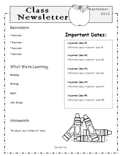 Newsletter Templates For Teachers Word